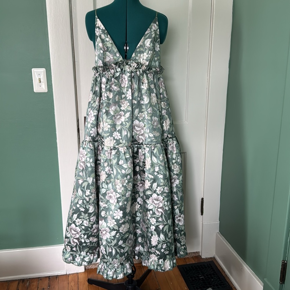 Sage Green Jacquard Tiered Maxi Dress